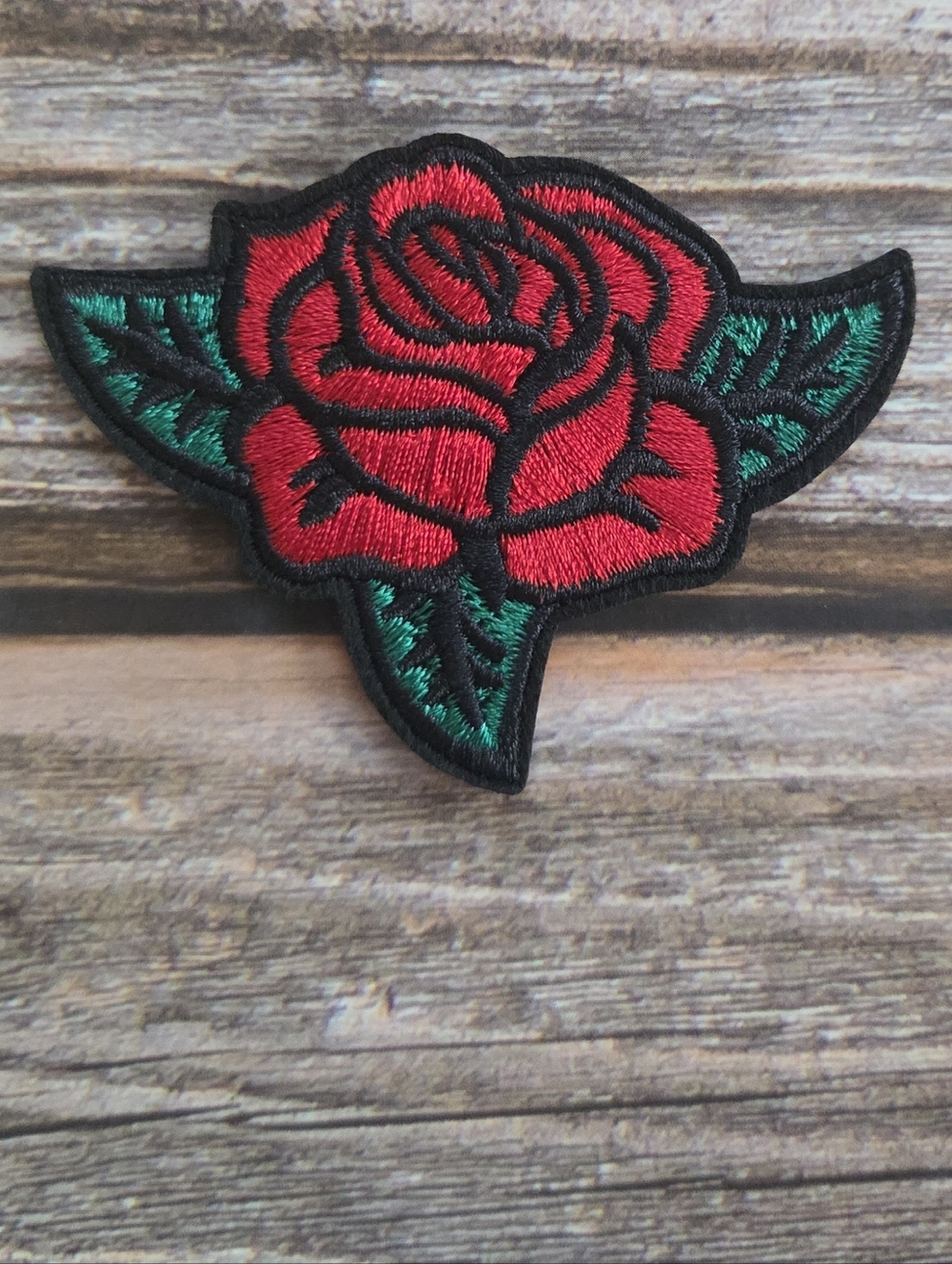 Red Rose Vintage Three Leaf Flower Rockabilly Y2k Embroidered Iron on Patch